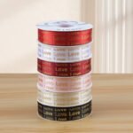 2.5cm Gold‑Foil Tiny "Love" Ribbon, 32 Yards - Image 2
