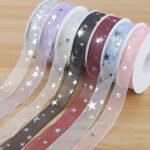 2.5cm Silver Hot‑Stamped Star Organza Ribbon, 20 Yards - Image 4