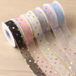 2.5cm Gold Dot Organza Ribbon, 10 Yards - Image 2